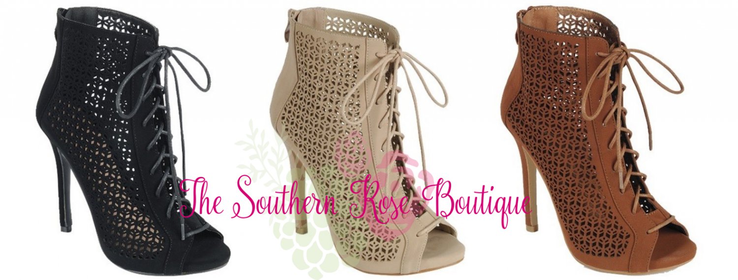 MESH CUT-OUT PEEP TOE BOOTIE / SANDAL, MULTIPLE SIZES & BLACK, BEIGE, & TAN
