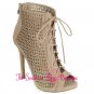 MESH CUT-OUT PEEP TOE BOOTIE / SANDAL, MULTIPLE SIZES & BLACK, BEIGE, & TAN