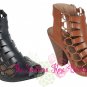 PEEP TOE CAGED BOOTIES BY FOREVER LINK, PEEP TOE SANDALS, BLACK & TAN COLORS