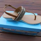 ANNA DEBBI-5 GOLD AND RHINESTONE STUDDED WEDGE SANDALS-MULTIPLE SIZES