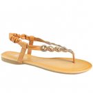WOMEN'S FLAT RHINESTONE SANDALS BY ANNA, CAMEL & WHITE COLORS, SIZES 7.5, 8, & 9