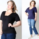 PLUS SIZE SHORT SLEEVE SHIRT WITH HIGH-LOW HEM, BLACK & NAVY COLORS, 1X 2X 3X