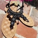 BLACK & WHITE RHINESTONE STUDDED WOMEN'S SANDAL WITH CUSHIONED SOLE SIZES 6-10