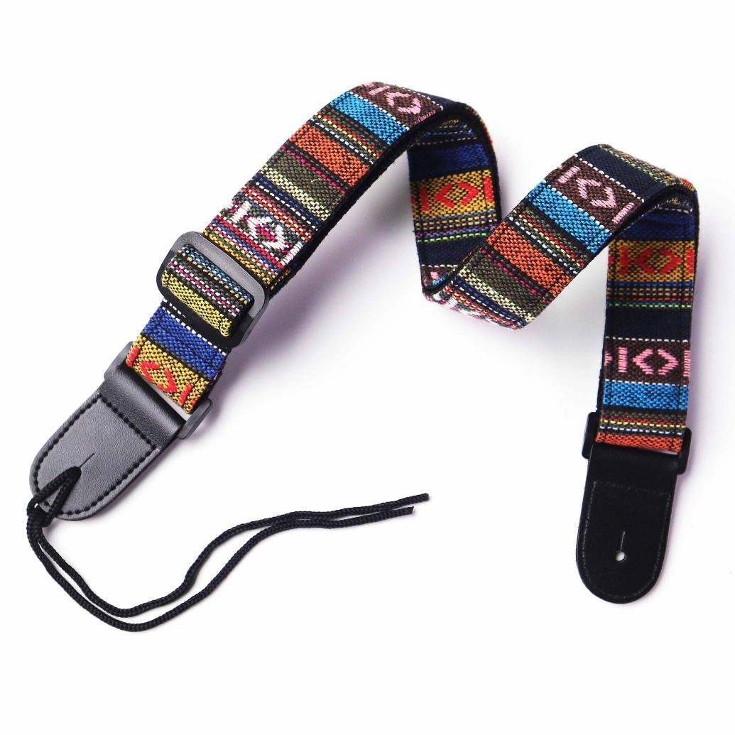 VIVICTORY GCS-01 Hootenanny Style Guitar Straps Retro Braided Style 100% Cotton Genuine Leather