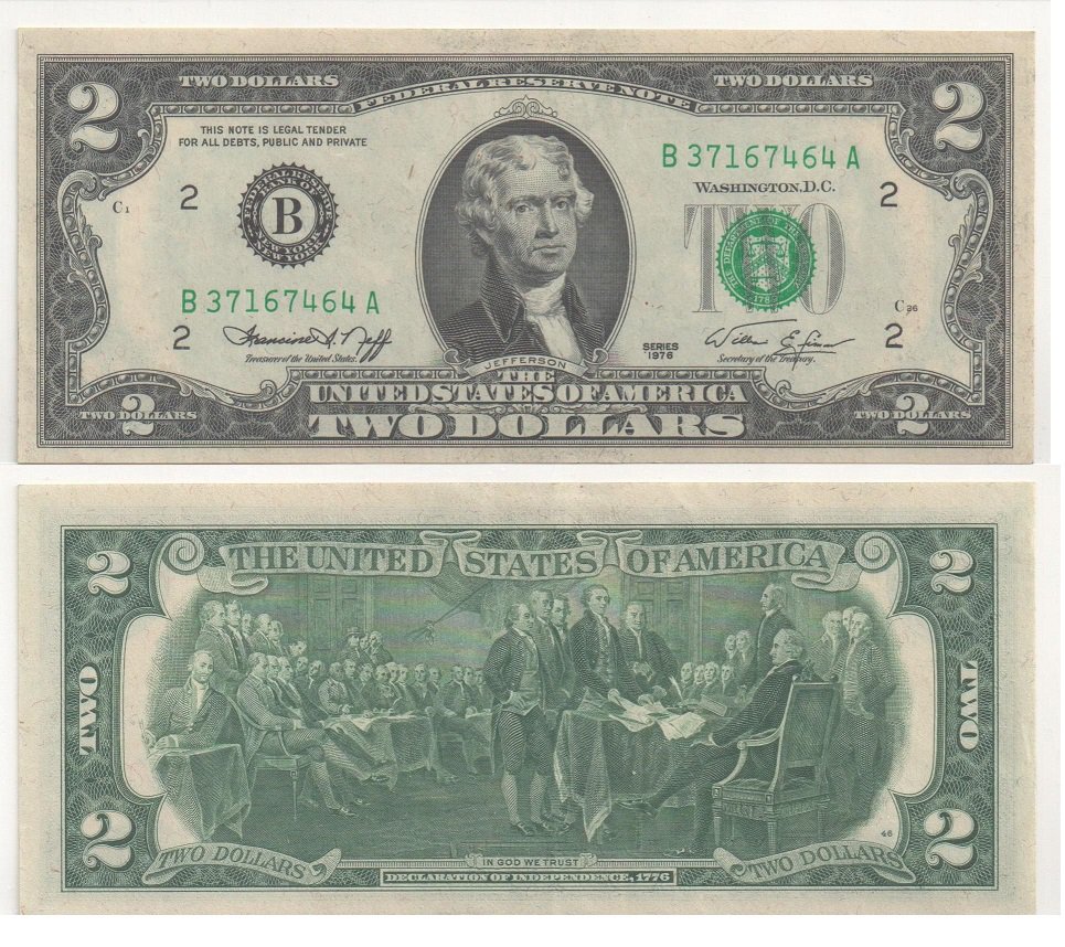 1976 Bicentennial Two Dollar Bill 2 Federal Reserve Note in mylar
