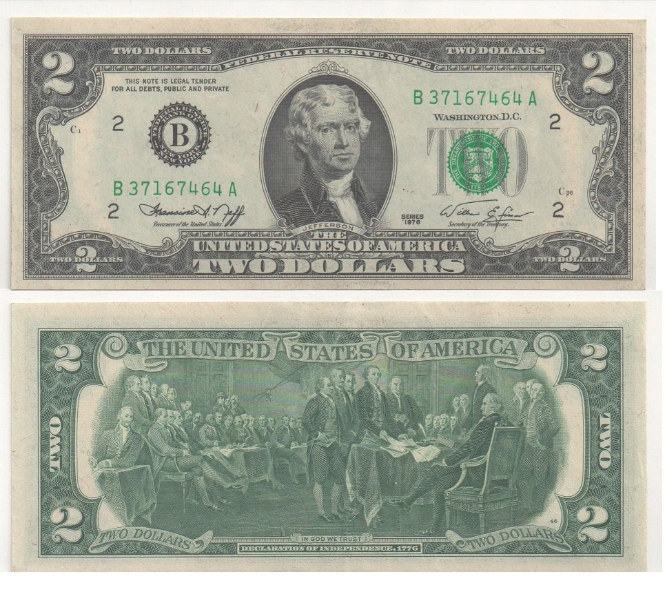 1976 Bicentennial Two Dollar Bill 2 Federal Reserve Note In Mylar 