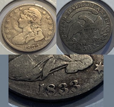 1833 BUST HALF DOLLAR OLD USA MONEY SILVER.. 20220141