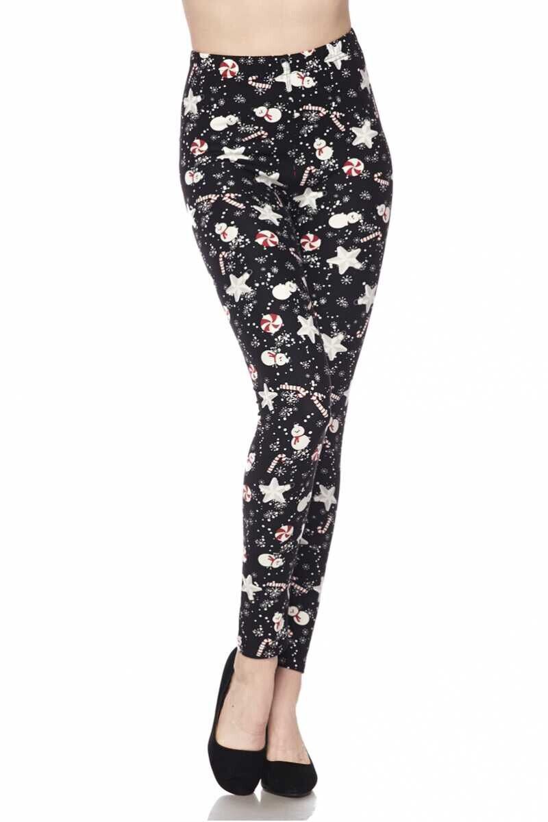 Extra Plus Size Christmas Snowman Candy Cane Leggings Fits Sizes 16-20 NWT