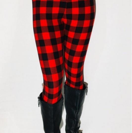 Extra Plus SIZE Red Fall Winter Buffalo Red Black Leggings Fits Sizes 16-20 NWT
