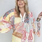 Paisley Patch Work Bell Sleeve Lace Vneck Boho Blouse Large