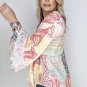Paisley Patch Work Bell Sleeve Lace Vneck Boho Blouse Large