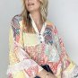 Paisley Patch Work Bell Sleeve Lace Vneck Boho Blouse Large