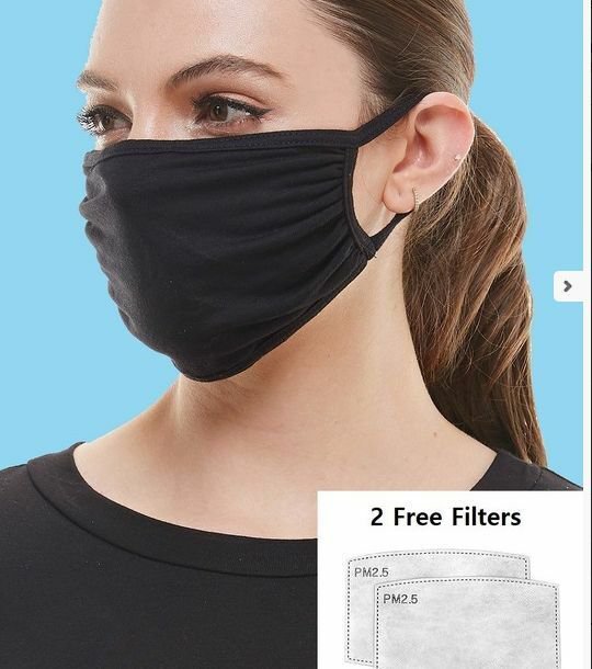Face Mask SOLID BLACK Reusable Double Layer 2 FREE Pocket Filters US SELLER
