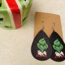 Grinch Faux Leather Christmas Head Earrings