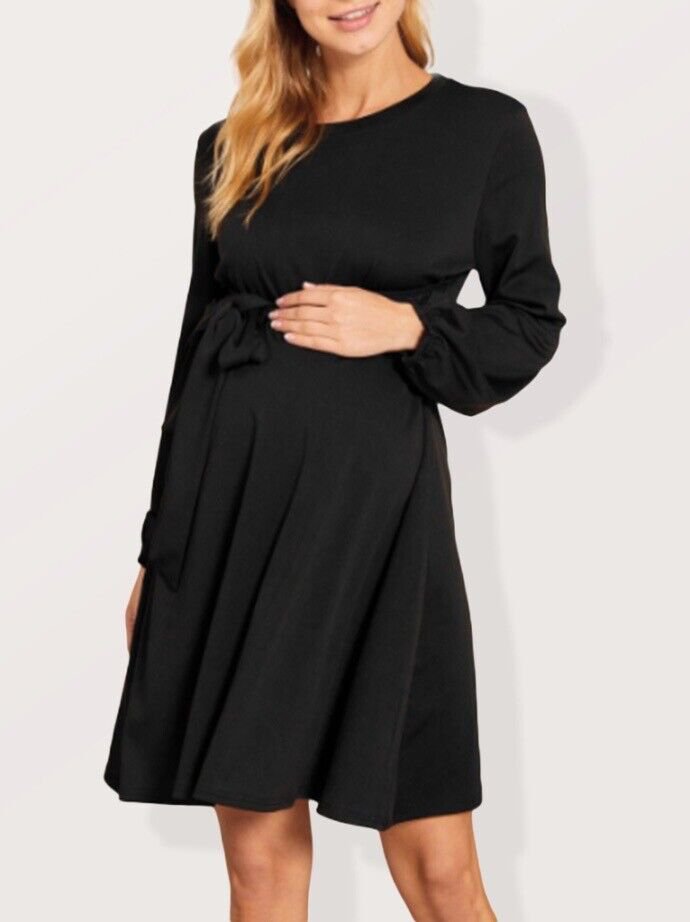 Solid Black Maternity Ling Sleeve Dress Size Large