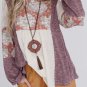 Multicolor Boho Floral Color Block Bubble Sleeve Ribbed Knit Top Size Medium
