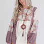 Multicolor Boho Floral Color Block Bubble Sleeve Ribbed Knit Top Size XL