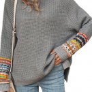 Gray Tribal Patch Raglan Sleeve High Neck Sweater Size Small