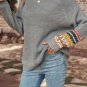 Gray Tribal Patch Raglan Sleeve High Neck Sweater Size Small