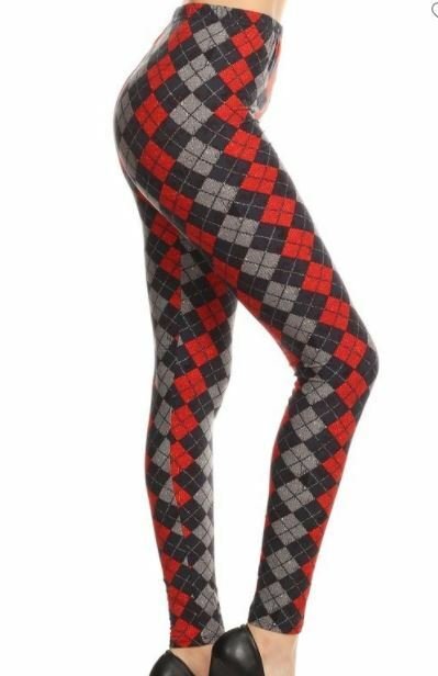 OS One Size Red Black Argyle Plaid Leggings Fits Sizes 2-10 NWT