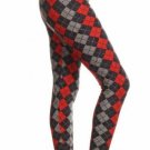 OS One Size Red Black Argyle Plaid Leggings Fits Sizes 2-10 NWT