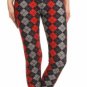 OS One Size Red Black Argyle Plaid Leggings Fits Sizes 2-10 NWT
