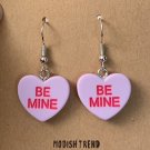 Candy Heart Valentine Conversation Starter Be Mine Purple Heart Earrings
