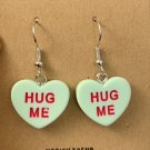 Candy Heart Valentine Conversation Starter Hug Me Green Heart Earrings