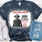 Try That In A Small Town I Stand With Aldean Bleached Heather Navy Shirt