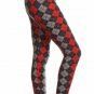 OS One Size Red Black Argyle Plaid Leggings Fits Sizes 2-10