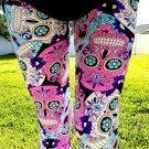 OS ONE SIZE Pink Aqua Sugar Skull Leggings Fits Sizes 2-10