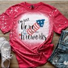 I'm Just Here for the Fireworks 4th of July Heather Red Bleached Shirt Small-2X