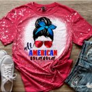 All American Mama Patriotic Heather Red Bleached Shirt Small-2X