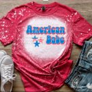 American Babe 4th of July Patriotic Heather Red Bleached Shirt Small-2X