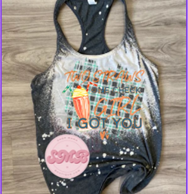 Two Straws One Check I'm Your Girl Heather Navy Bleached Tank