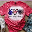 Peace Love America Patriotic Heather Red Bleached Shirt Small-2X