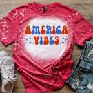 America Vibes Patriotic Heather Red Bleached Shirt Small-2X