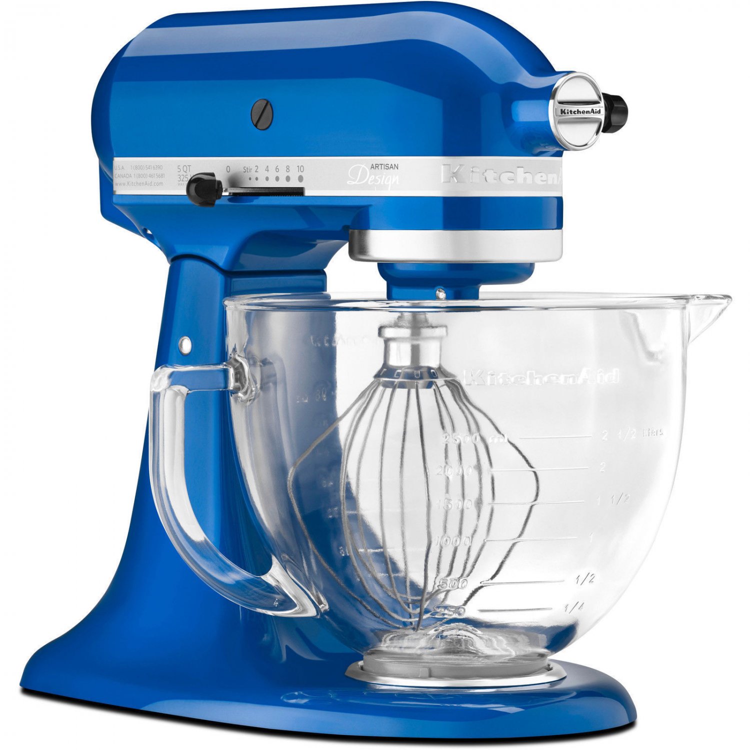 KitchenAid Electric Blue Tilt Artisan Stand Mixer 5 qt Glass Bowl = BLUE