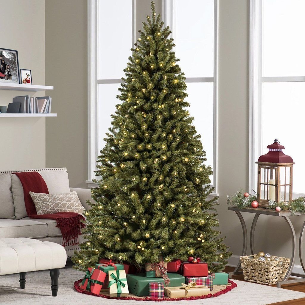 7.5FT Pre-Lit Spruce Hinged Artificial Christmas Tree w/ UL 588 ...