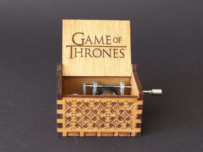 Antique hand crank Engraved Wooden Music Box Game Of Thrones Theme Carved