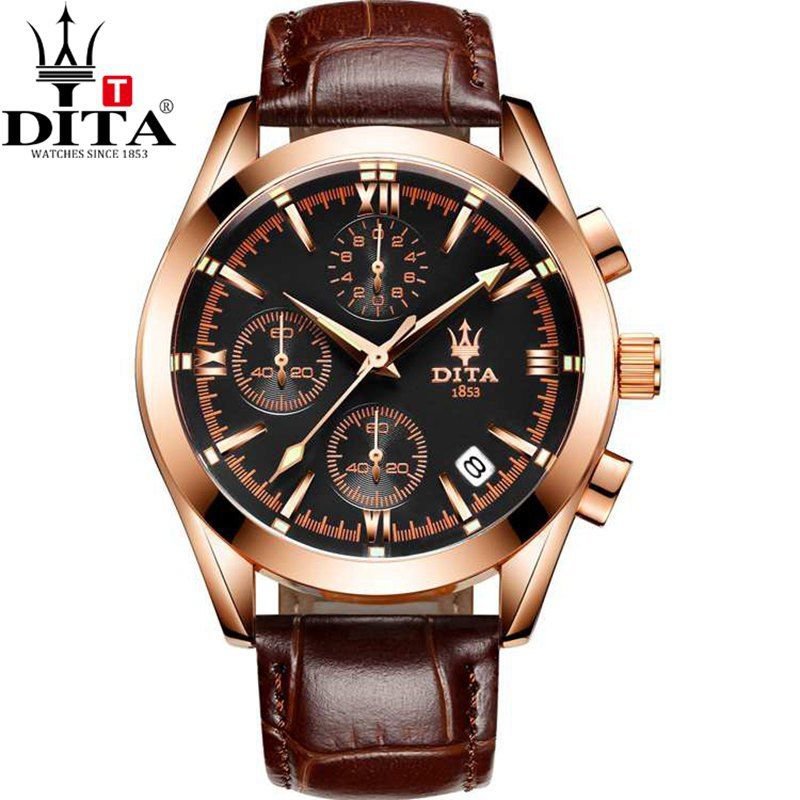 DITA Chronograph Men's Watch 3 Active Quartz Genuine Leather Strap (6 COLORS)