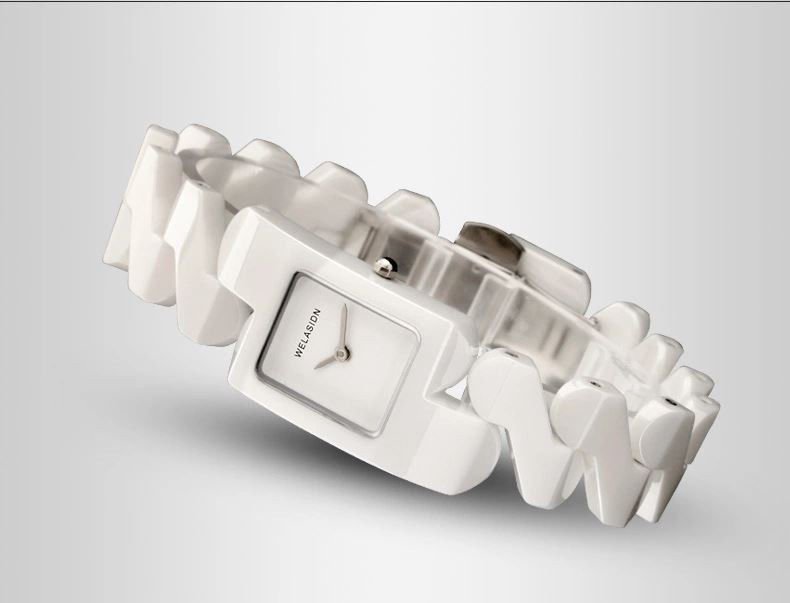 Unique Fully Ceramic ZigZag White Bracelet Relojes Pulsera Marca Square Watch