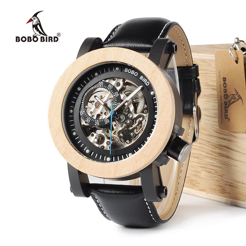 BOBO BIRD Unique Style Automatic Mechanical Wood and metal Analog Watch Men