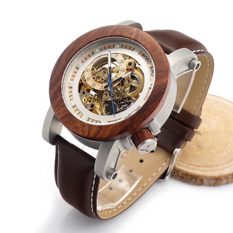 BOBO BIRD Unique Style Automatic Mechanical Wood And Metal Analog Watch Men