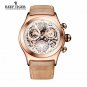 Reef Tiger/RT Chronograph Sport Watch Leather Band Men Skeleton Dial Date