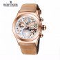 Reef Tiger/RT Chronograph Sport Watch Leather Band Men Skeleton Dial Date