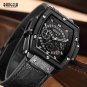 Baogela Leather Mens Rectangle Chronograph Luminous Calendar Quartz Wristwatch