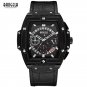 Baogela Leather Mens Rectangle Chronograph Luminous Calendar Quartz Wristwatch