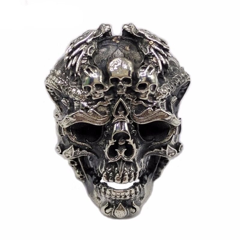 925 Sterling Silver Skull Adjustable Ring Men Dragon Punk Rock Skeletons Goth