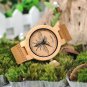BOBO BIRD Mens Wooden Watch Lifelike Print Leather Band Insect Skull Locust
